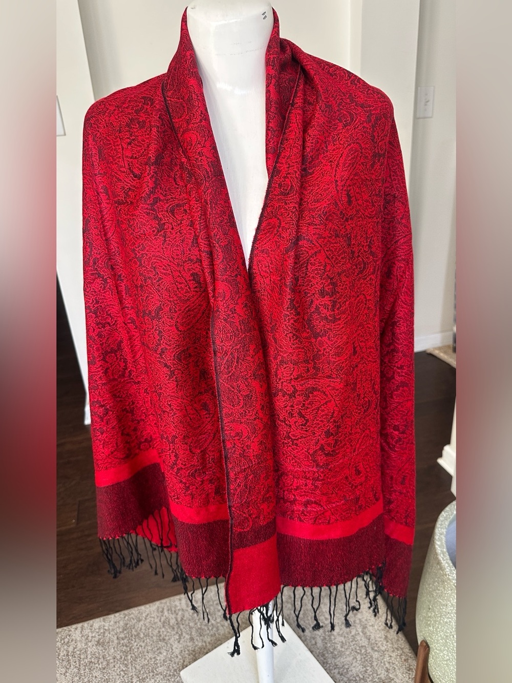 Pashmina Red Floral Silk Blend Paisley Scarf
